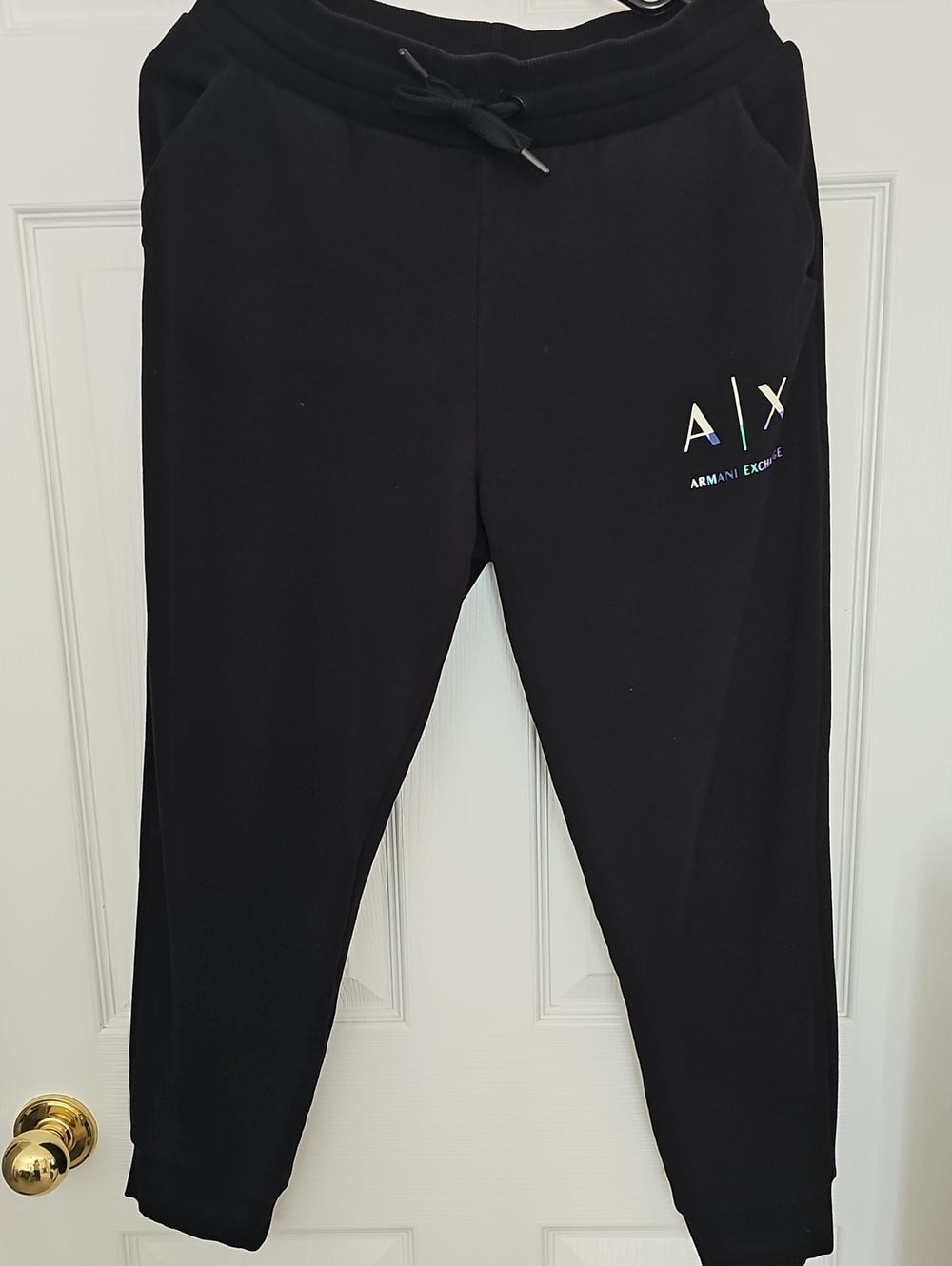 Armani Exchange Black Jogger Sweatpants with Multicolor A|X Accent